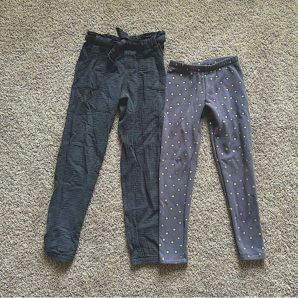 (2) Girls Paperbag Pants & Gold Dotted Leggings (10/12) Set